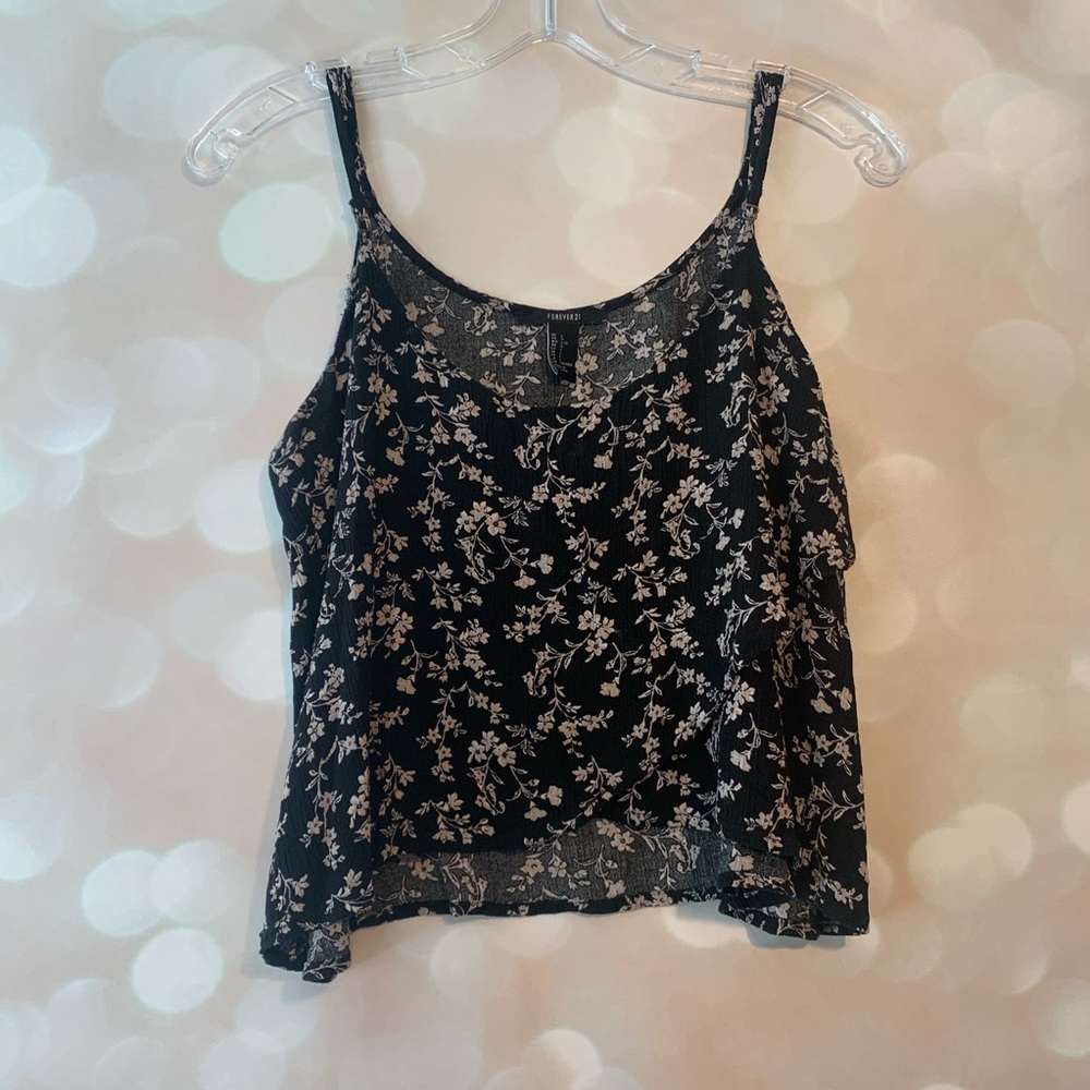 Forever 21 Black & Beige Floral Crop Top